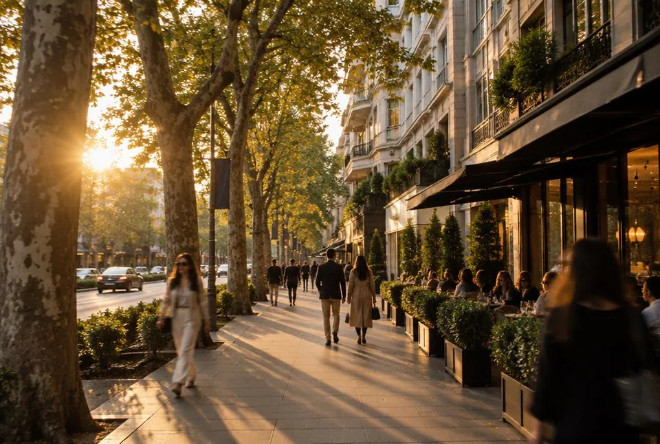 Plane trees on Bağdat Avenue at sunset